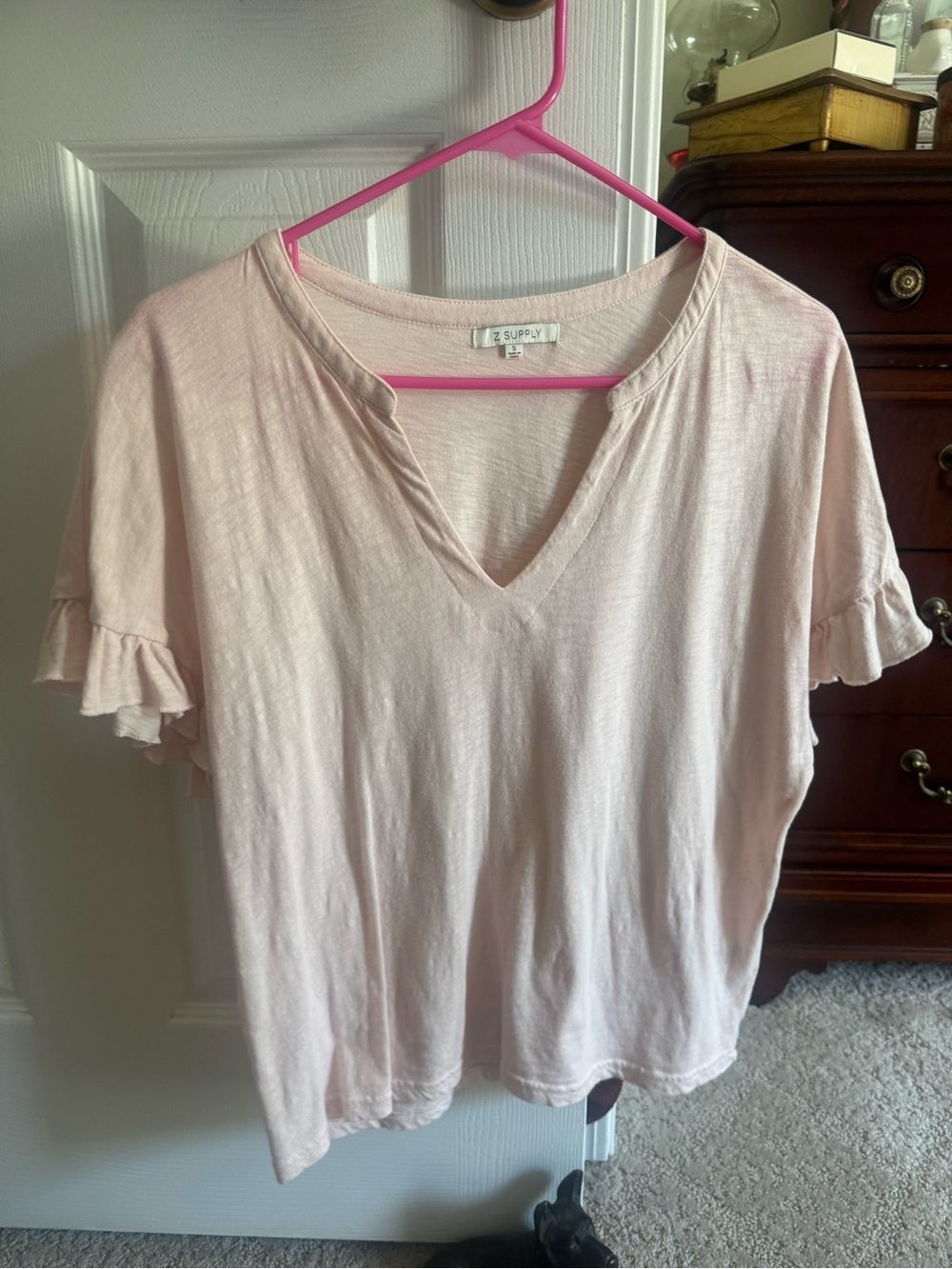Z Supply Pastel Pink V-Neck Ruffle Sleeve Tee